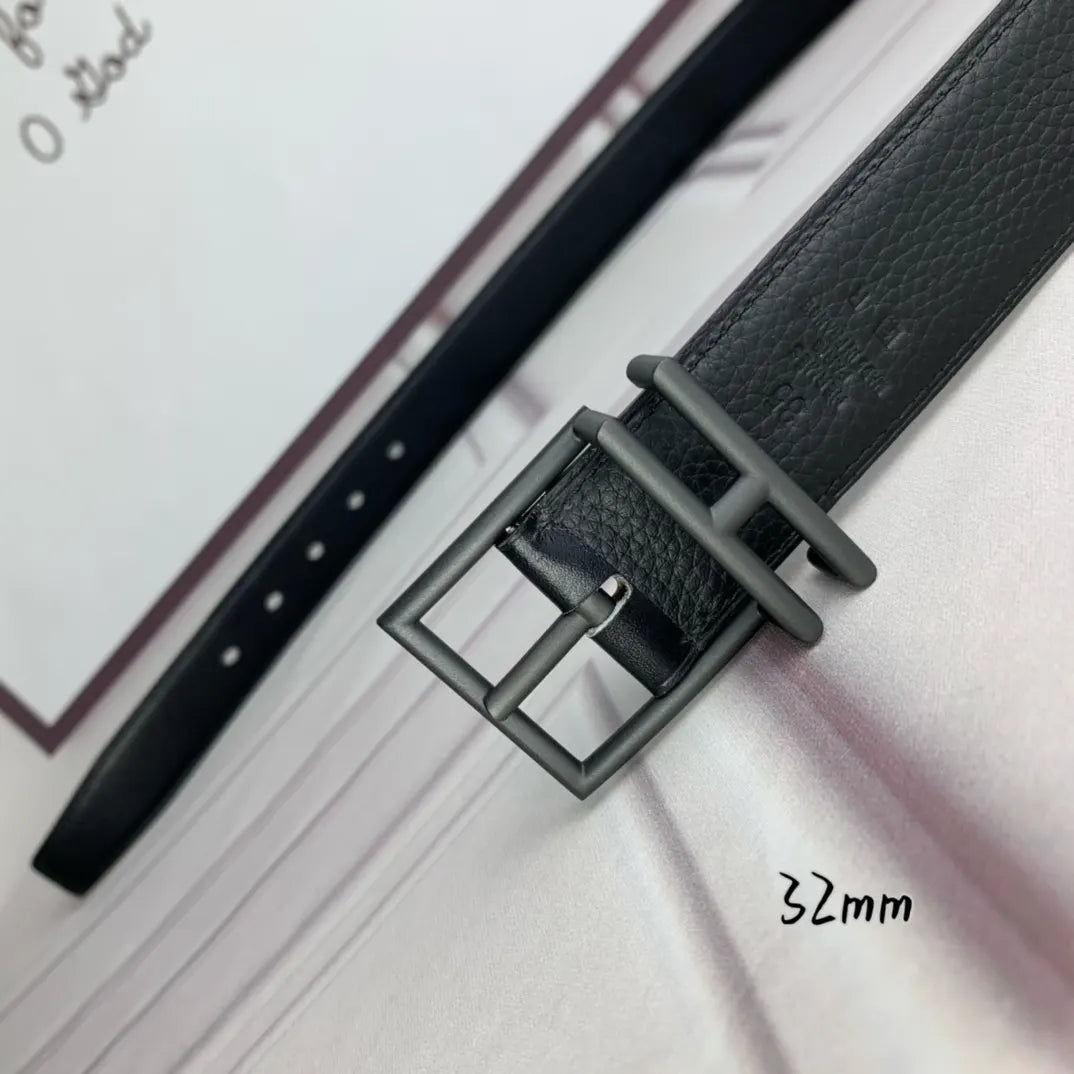 32mm Hermes Matte Black Leather Belt - Hình 2