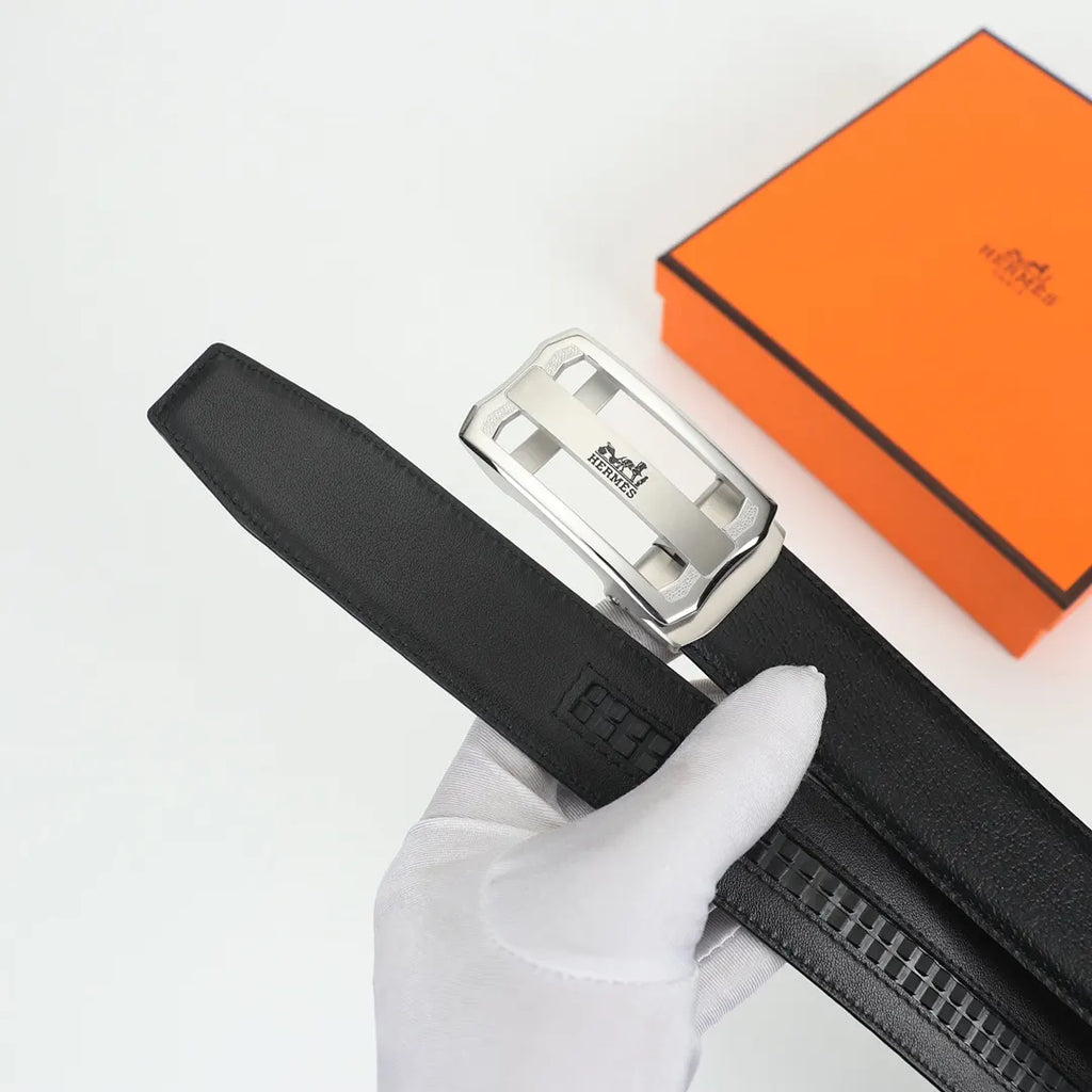 Hermes Rectangular Buckle Black Leather Belt - Hình 4