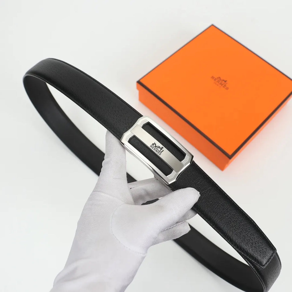 Hermes Rectangular Buckle Black Leather Belt - Hình 2