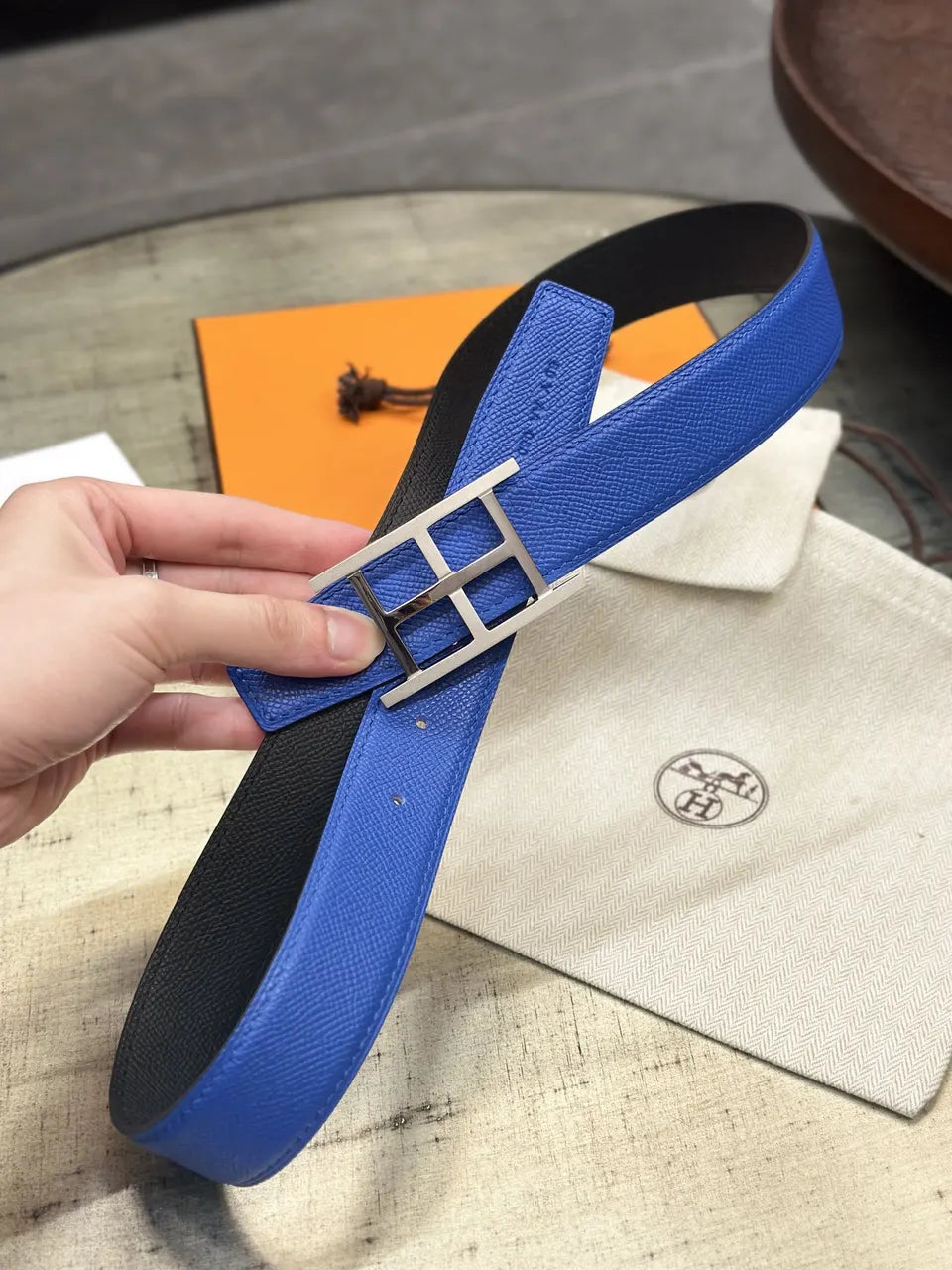 Hermes Royal Blue Leather Belt - Hình 2