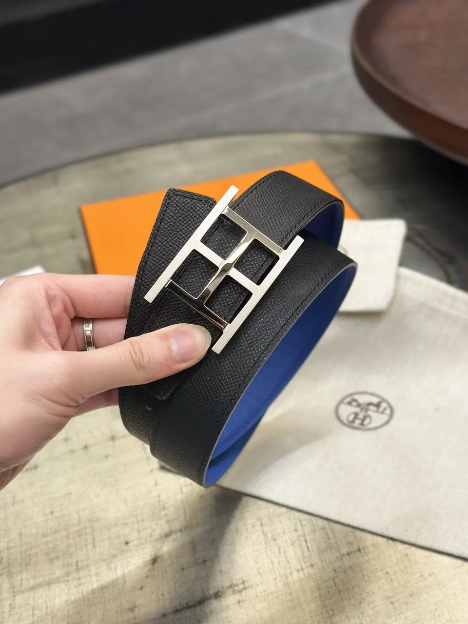 Hermes Royal Blue Leather Belt - Hình 5