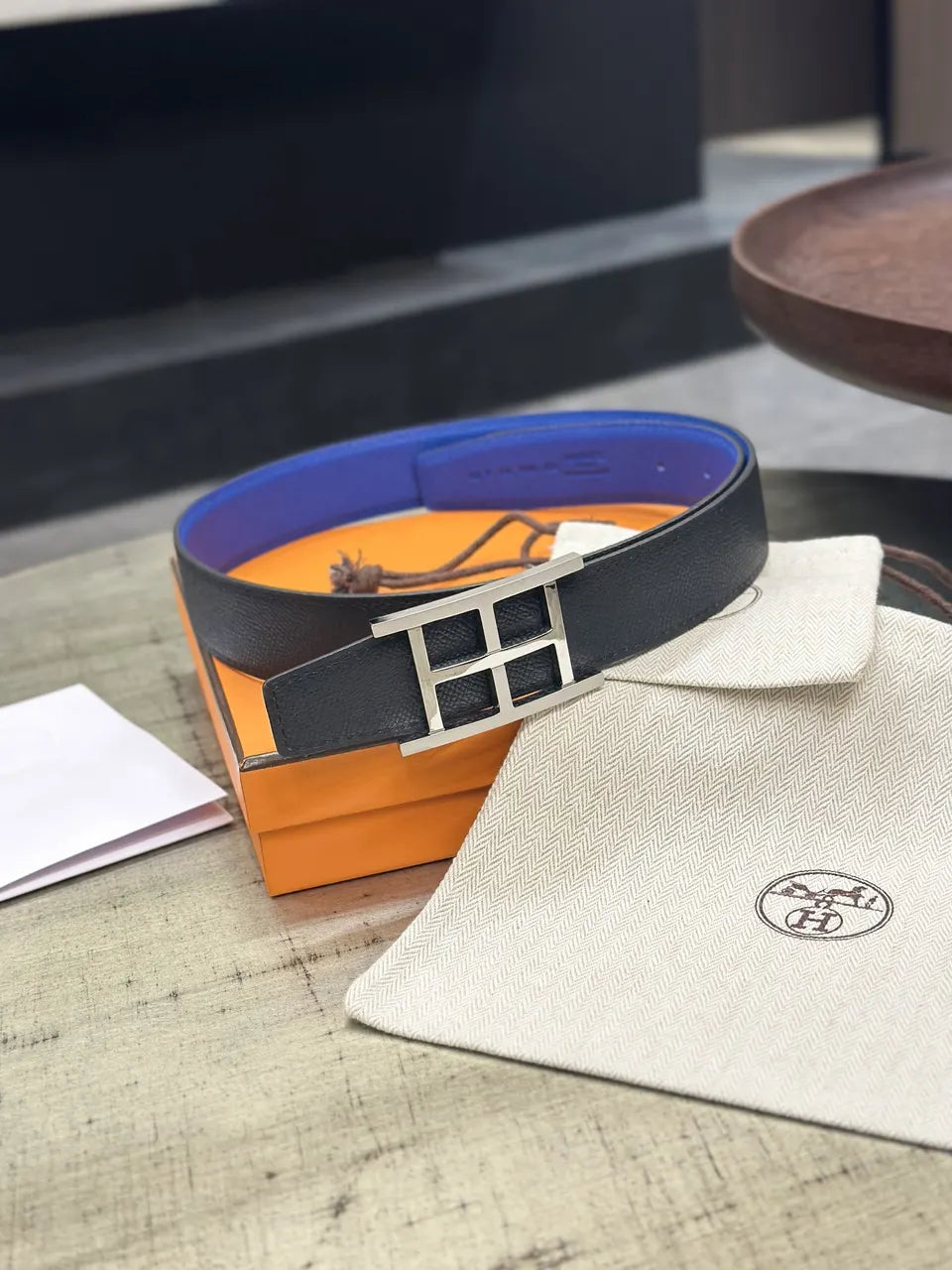 Hermes Royal Blue Leather Belt - Hình 7