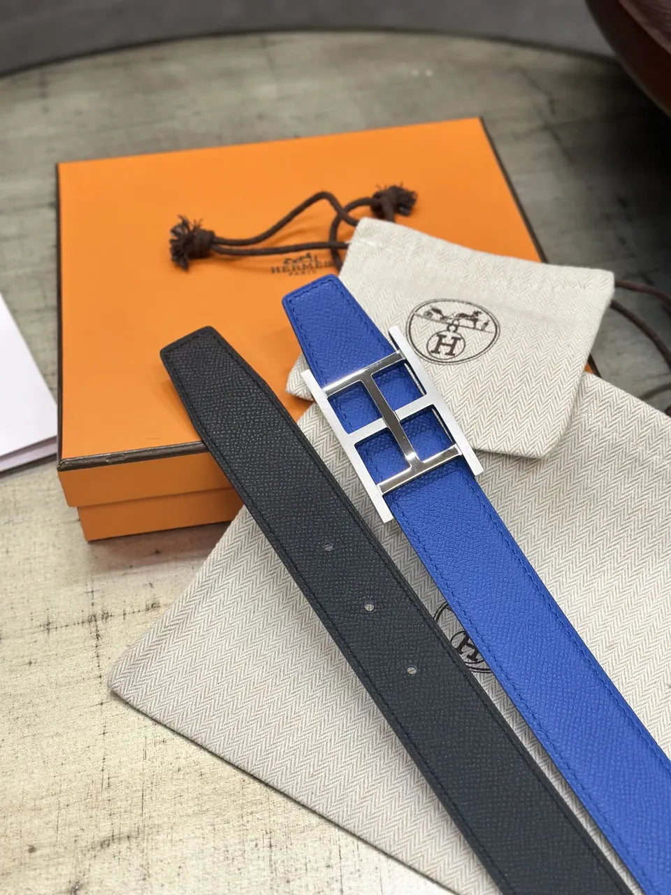 Hermes Royal Blue Leather Belt - Hình 3