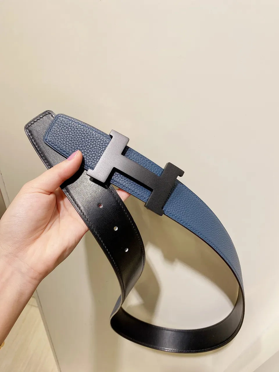 Hermes Blue Jean Leather Belt - Hình 6