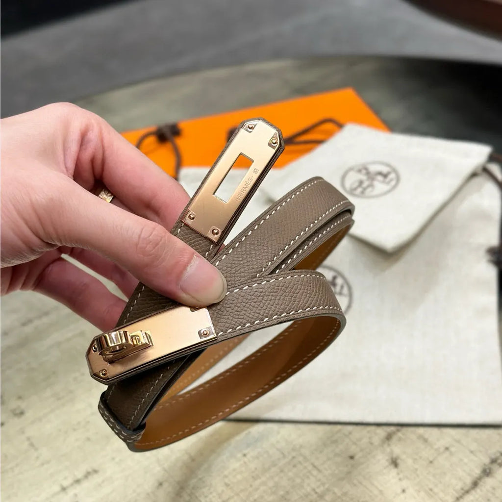 gold kelly Hermes Etoupe Leather Belt - Hình 6