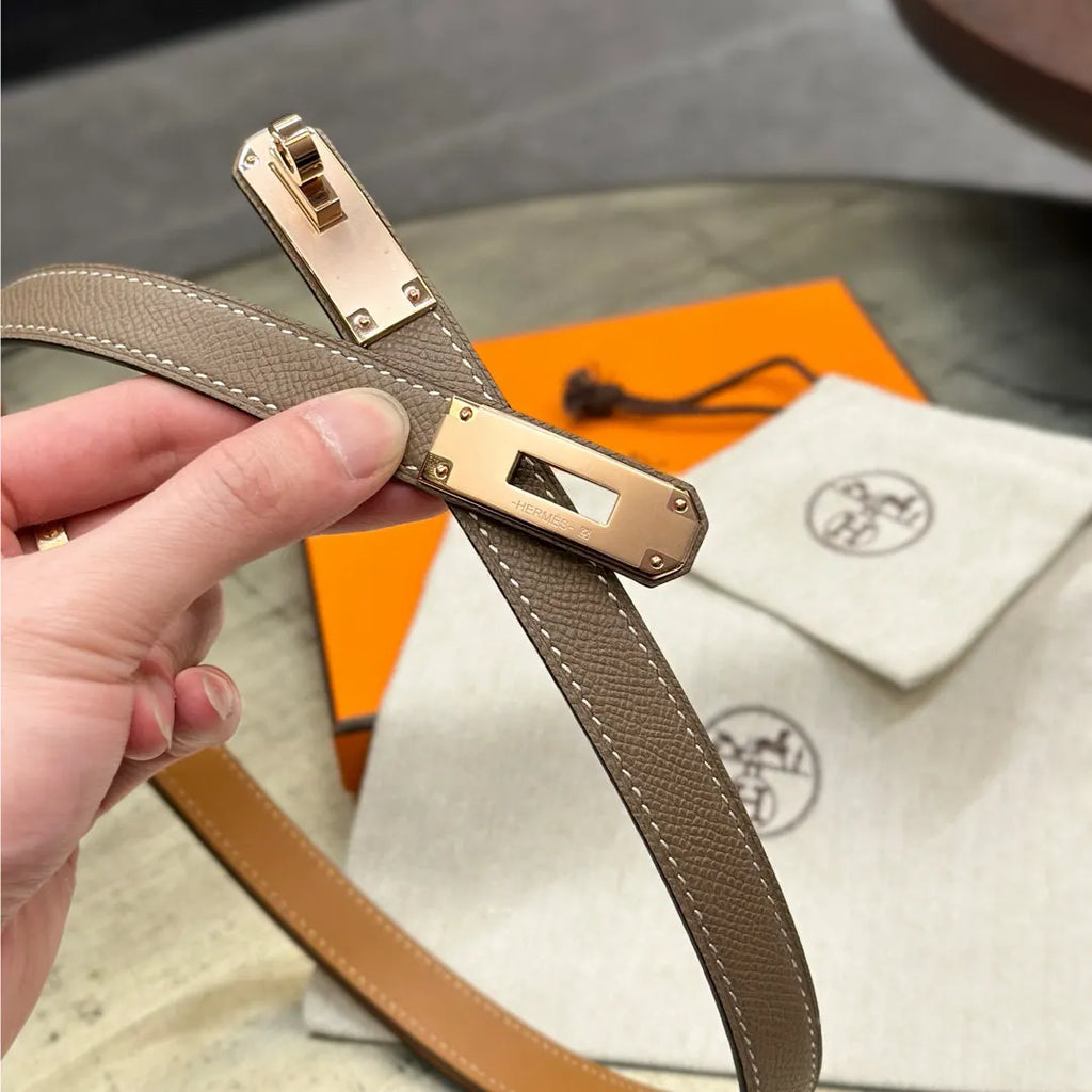gold kelly Hermes Etoupe Leather Belt - Hình 5