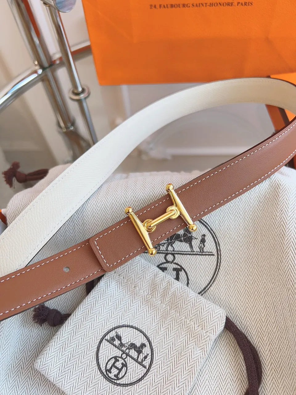Hermes Gold H Buckle Brown Leather Belt - Hình 5