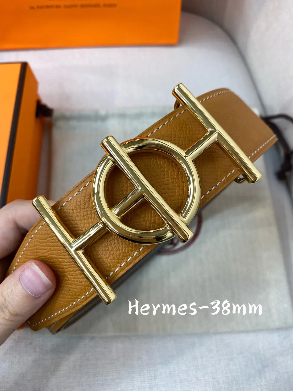 Hermes Gold Buckle Leather Belt - Hình 2