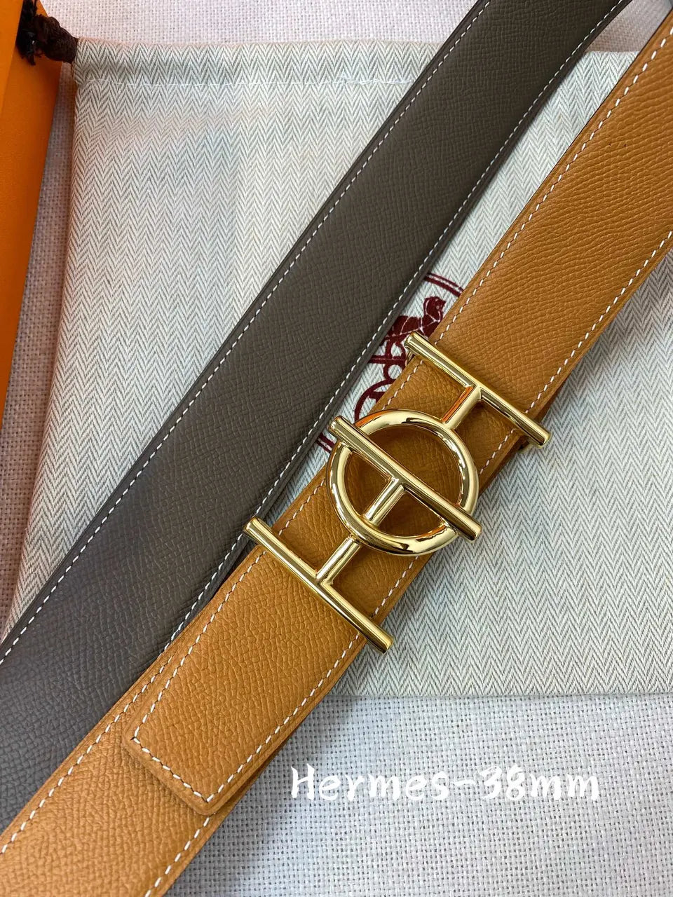 Hermes Gold Buckle Leather Belt - Hình 5