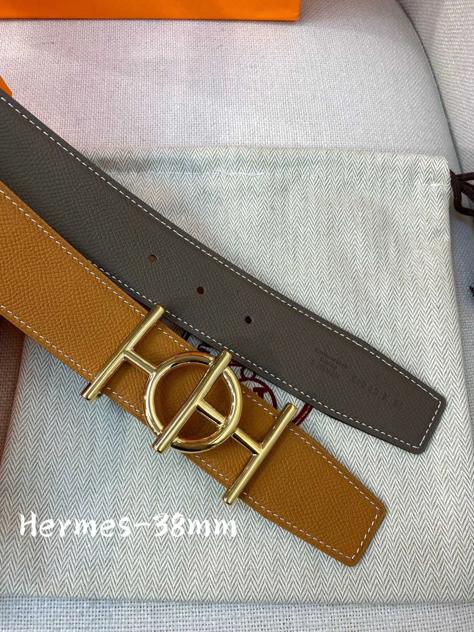 Hermes Gold Buckle Leather Belt - Hình 6