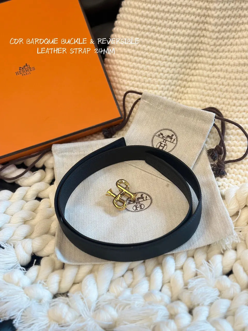 baroque Hermes Black Reversible Leather Belt - Hình 3