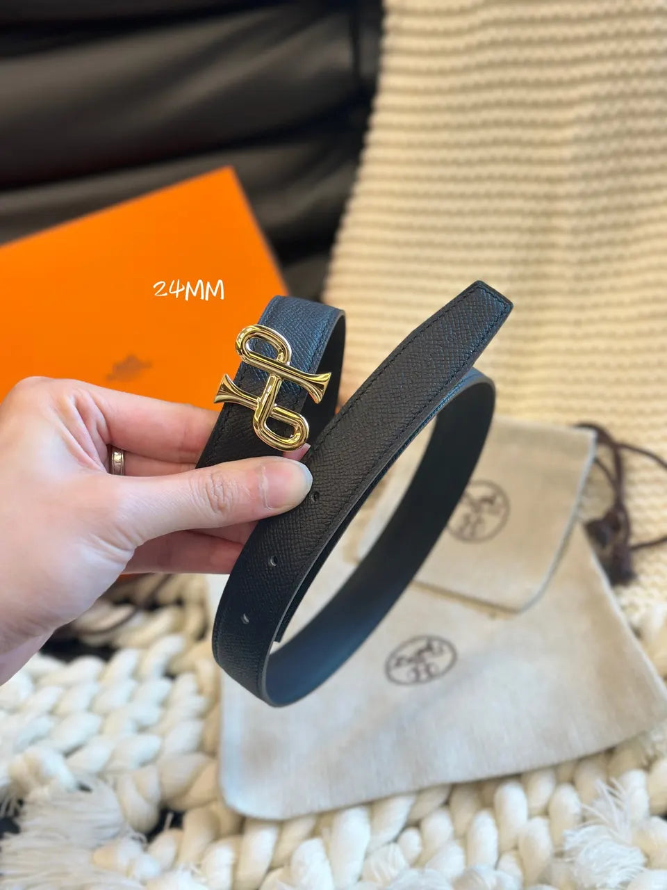 baroque Hermes Black Reversible Leather Belt - Hình 4