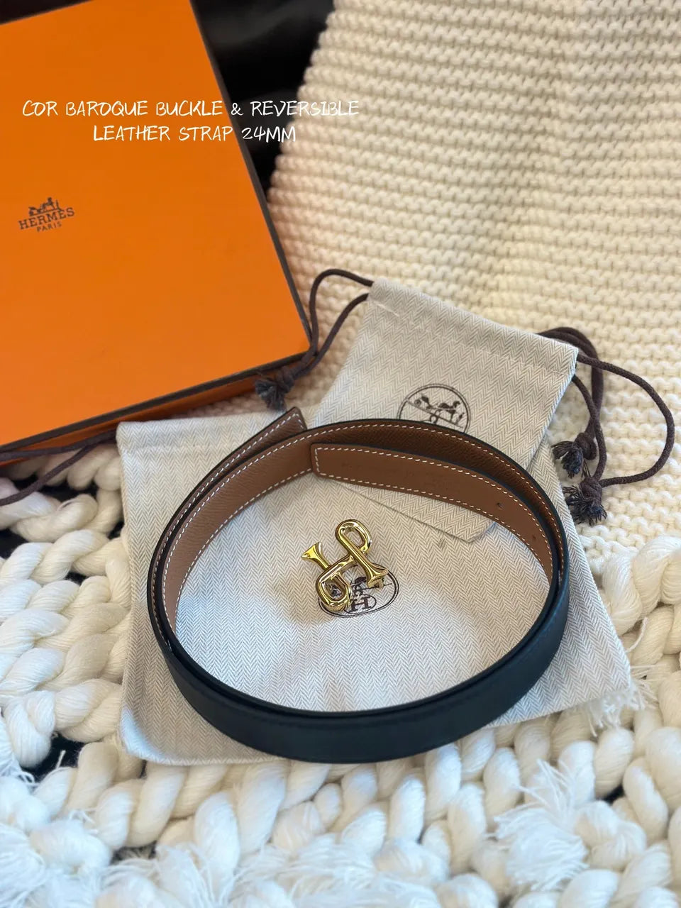 buckle 24mm Hermes Black Leather Belt Gold - Hình 3