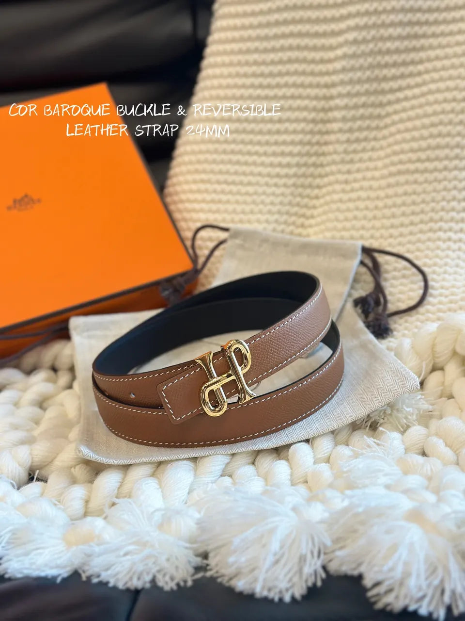 buckle 24mm Hermes Black Leather Belt Gold