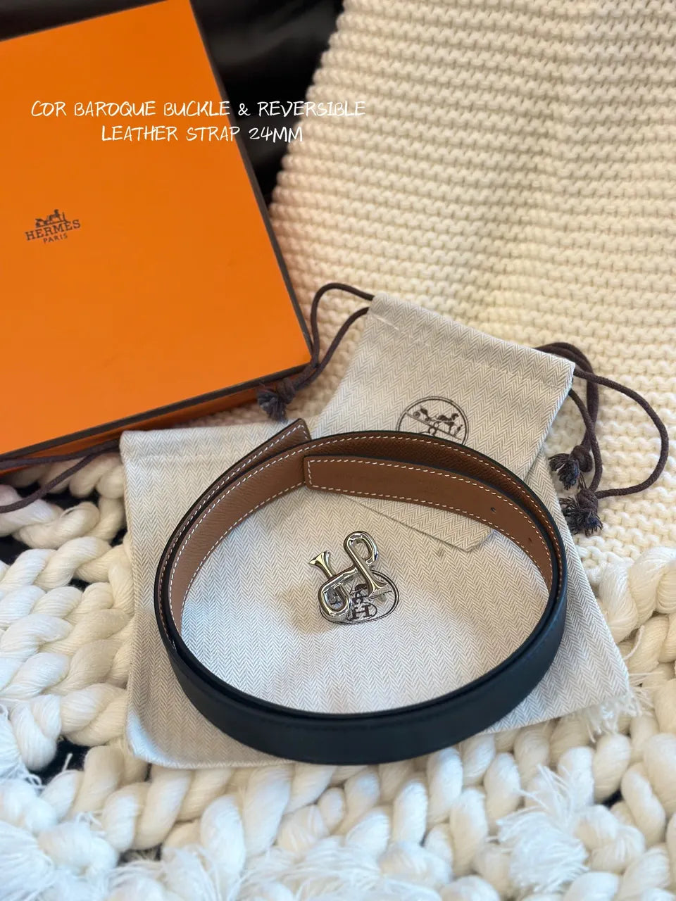Hermes Reversible Black Tan Belt - Hình 3