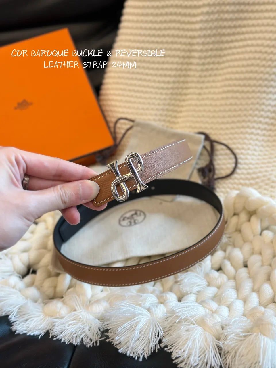 Hermes Reversible Black Tan Belt - Hình 2