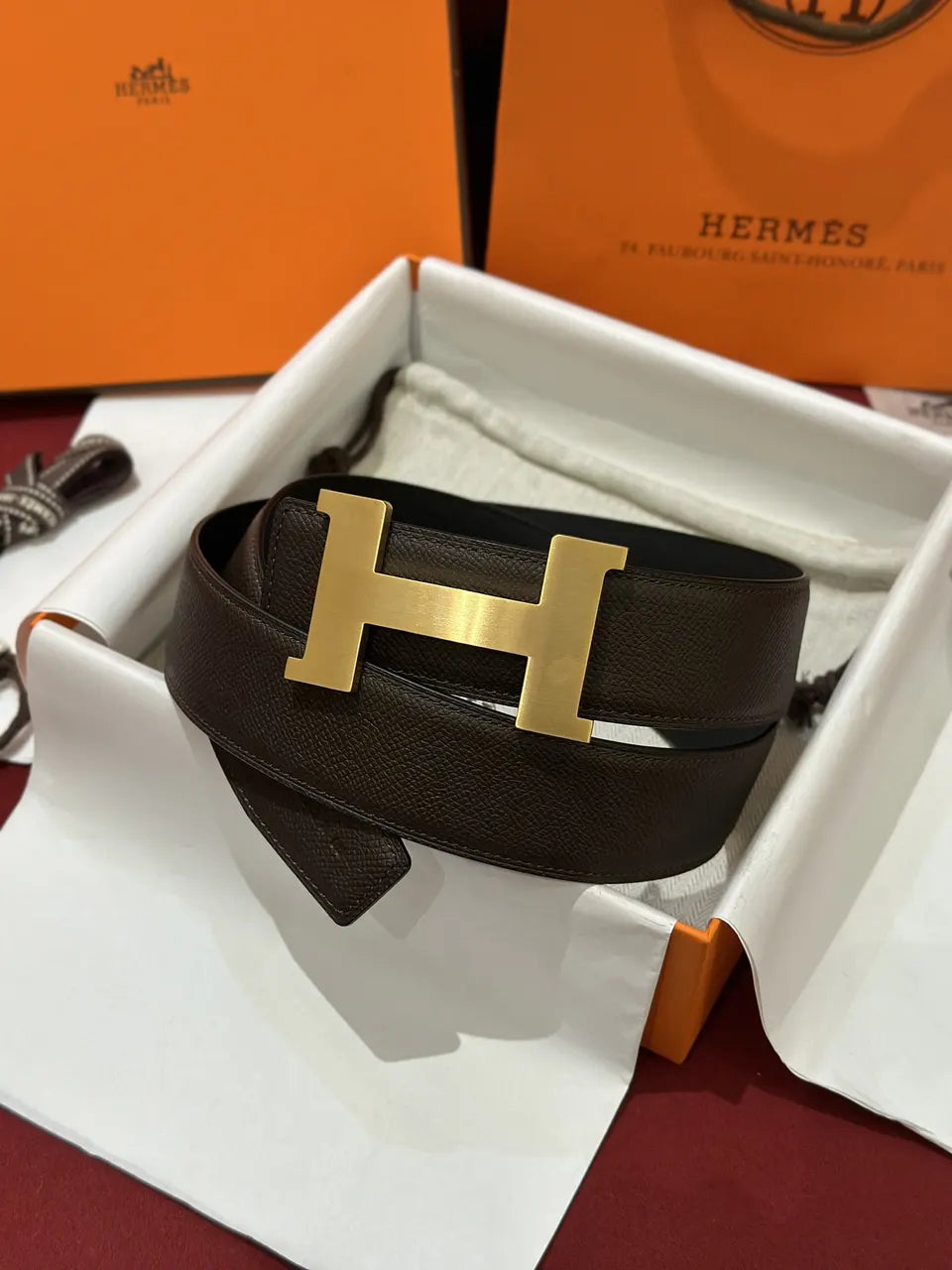 chocolate Hermes Brown Leather Gold Belt
