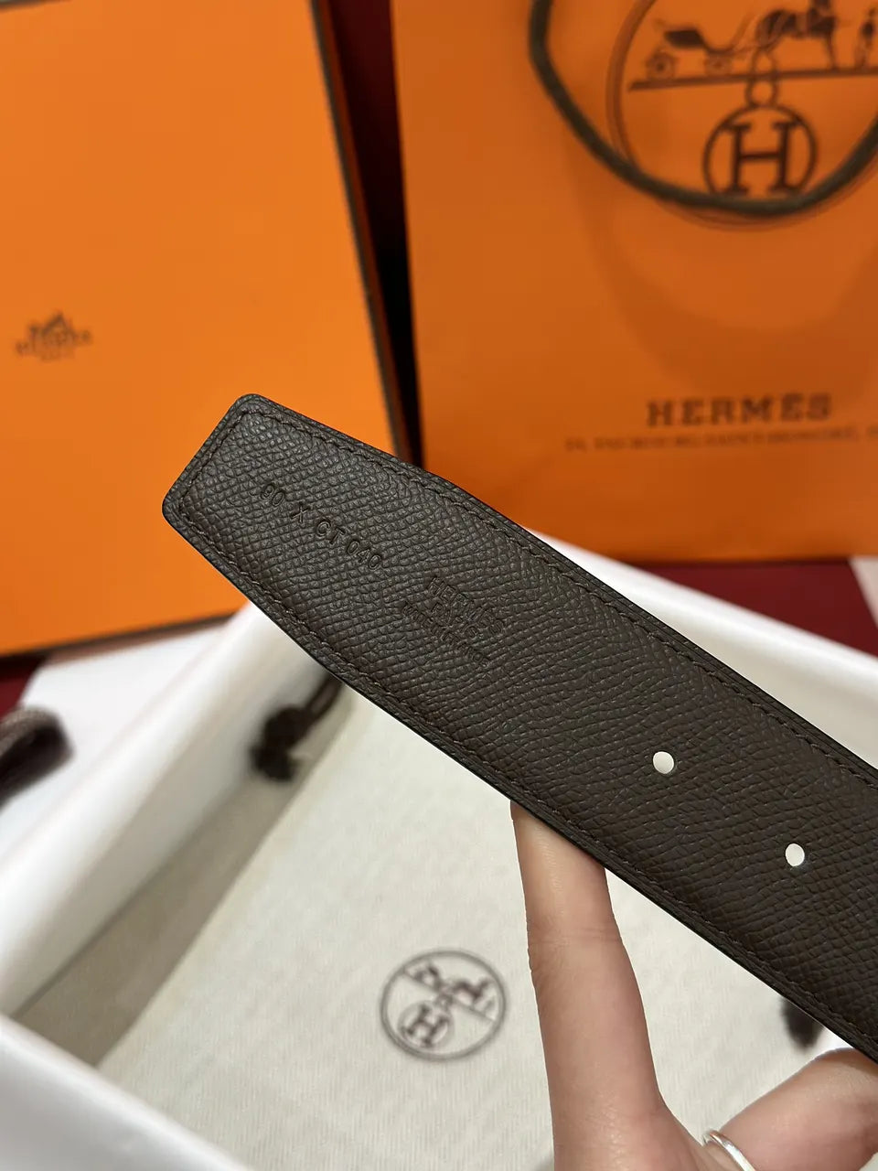 chocolate Hermes Brown Leather Gold Belt - Hình 5