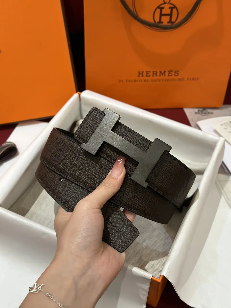 Hermes Matte Brown Leather Belt - Hình 2