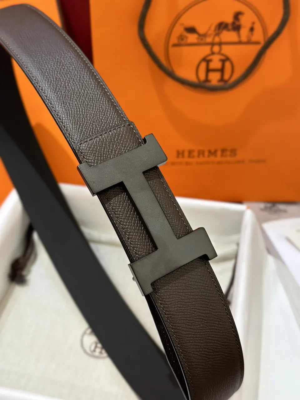Hermes Matte Brown Leather Belt - Hình 4