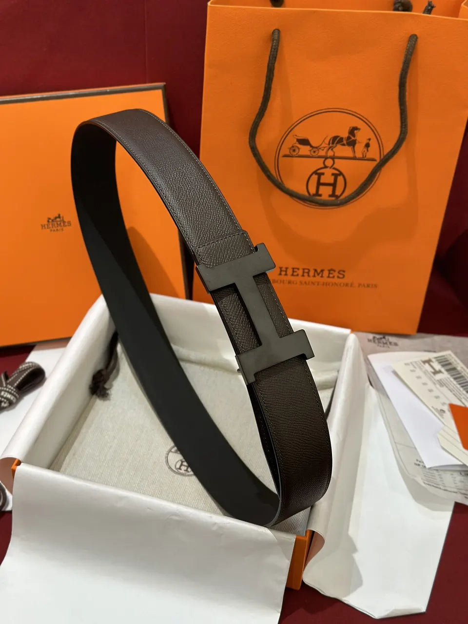 Hermes Matte Brown Leather Belt - Hình 3