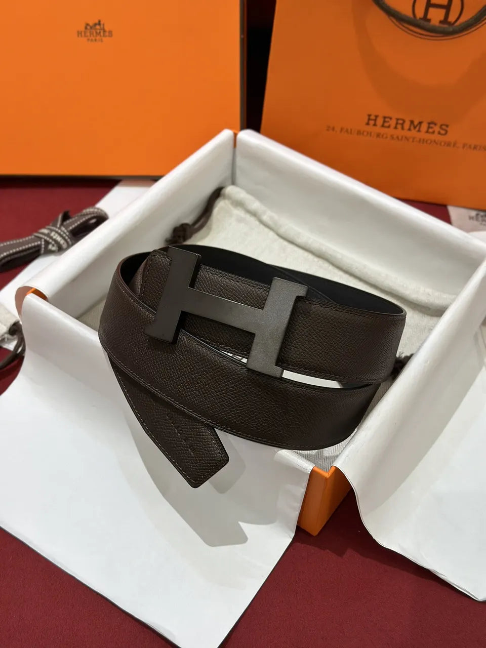 Hermes Matte Brown Leather Belt