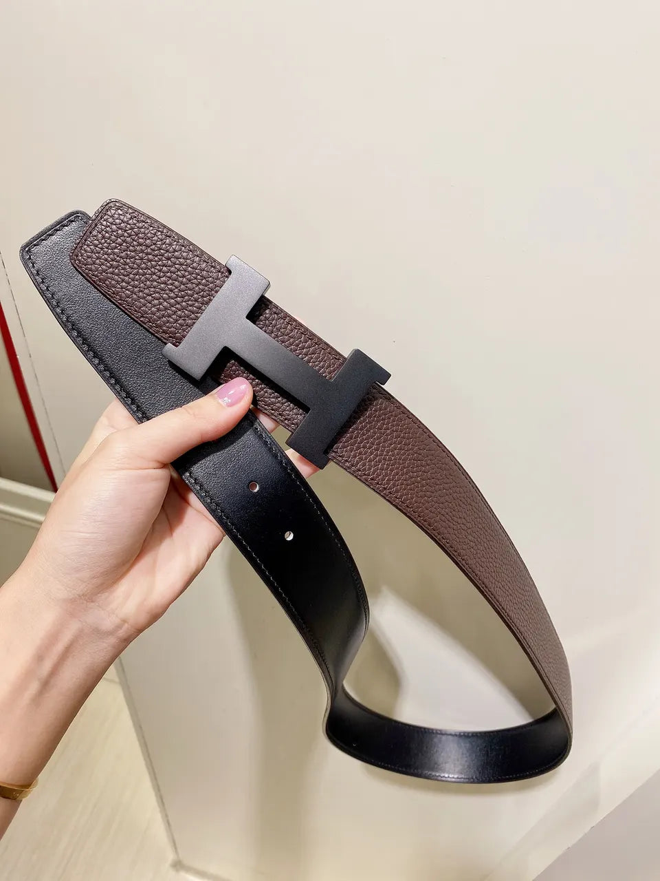 matte Hermes Brown Leather Belt - Hình 4