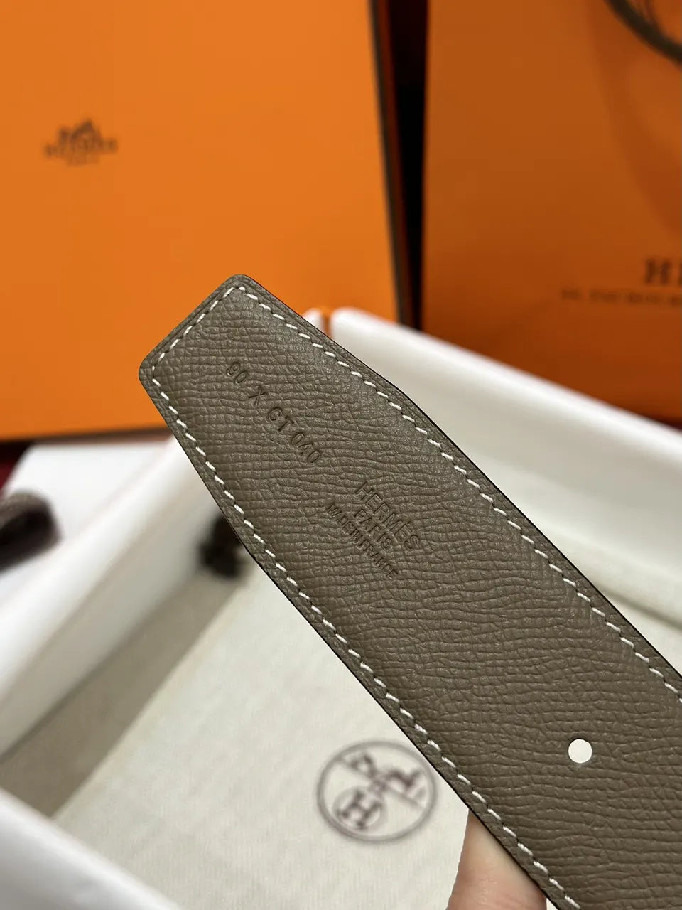 Hermes Taupe Leather Belt gold - Hình 6