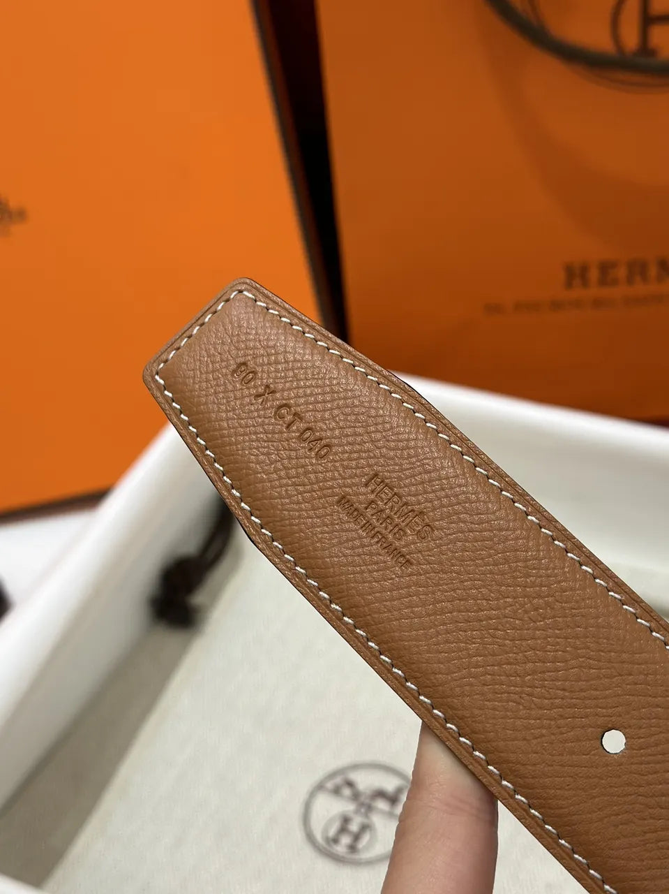 matte Hermes Fauve Leather Belt - Hình 6