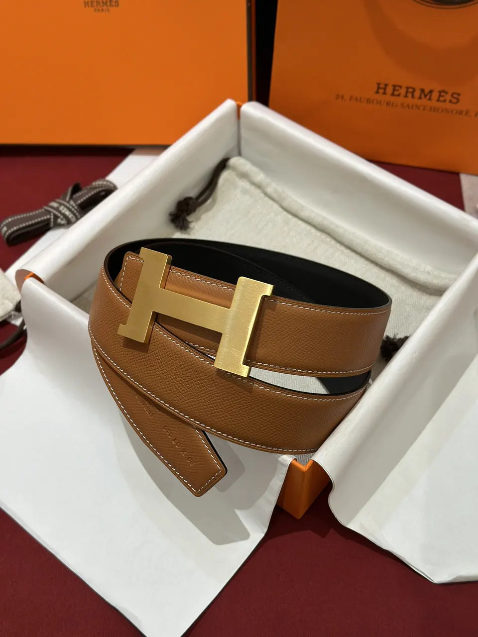 Hermes Gold Buckle Caramel Leather Belt