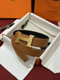 Hermes Gold Buckle Caramel Leather Belt