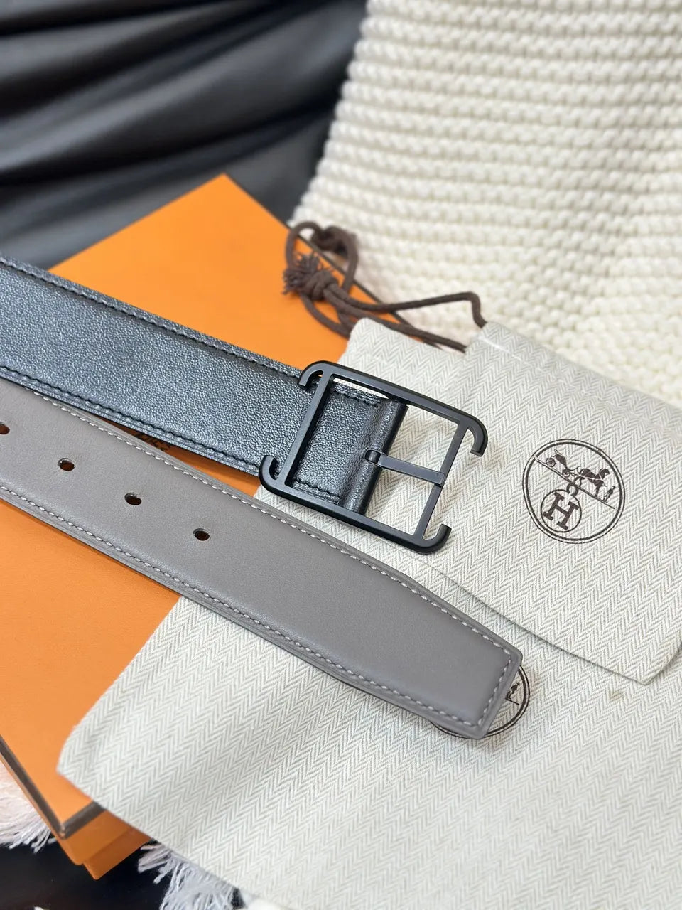 matte Hermes Etoupe Leather Belt - Hình 6