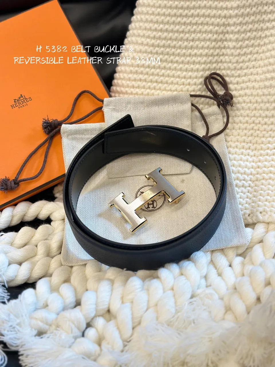 leather Hermes Black Reversible Belt