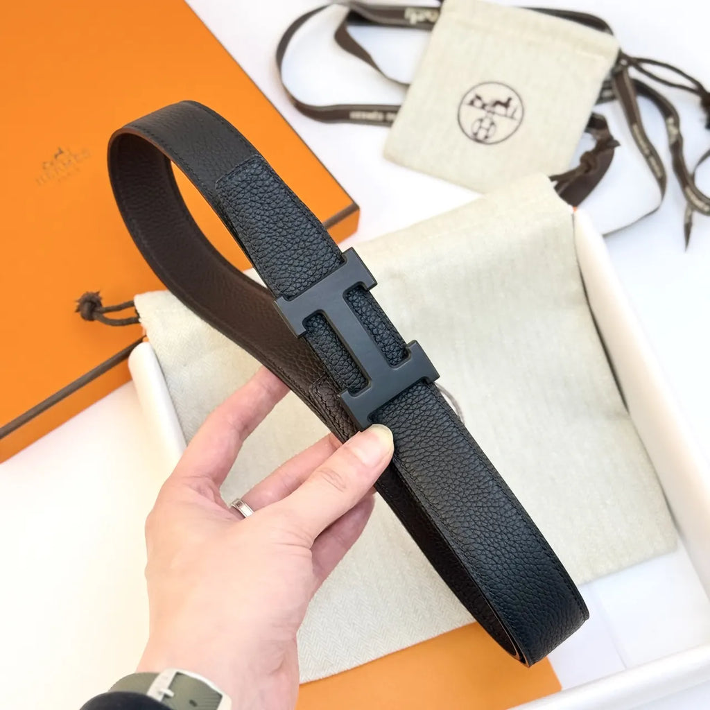 matte Hermes Black Leather Belt - Hình 3
