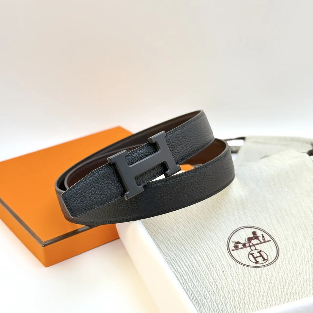 matte Hermes Black Leather Belt - Hình 2