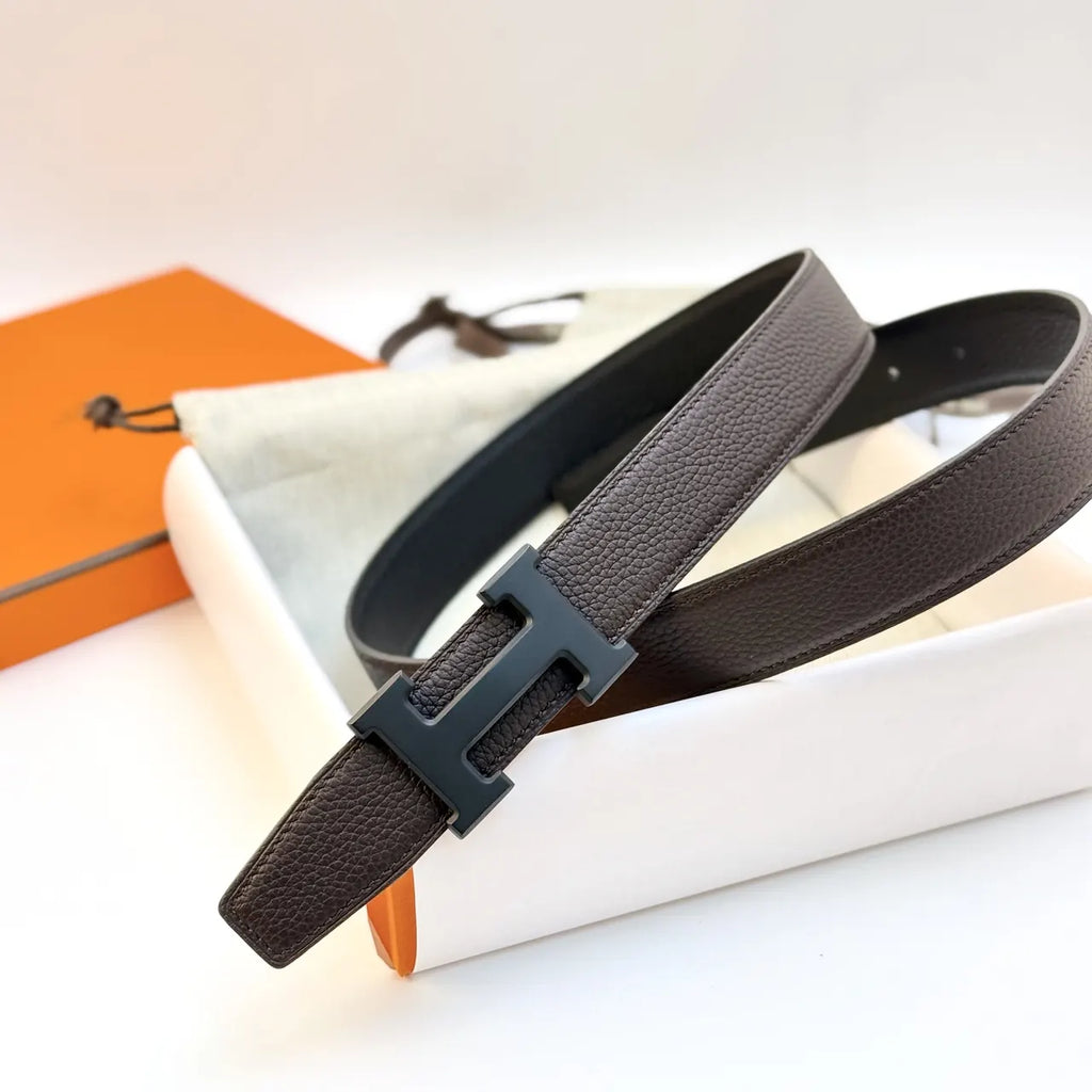 matte Hermes Black Leather Belt - Hình 6