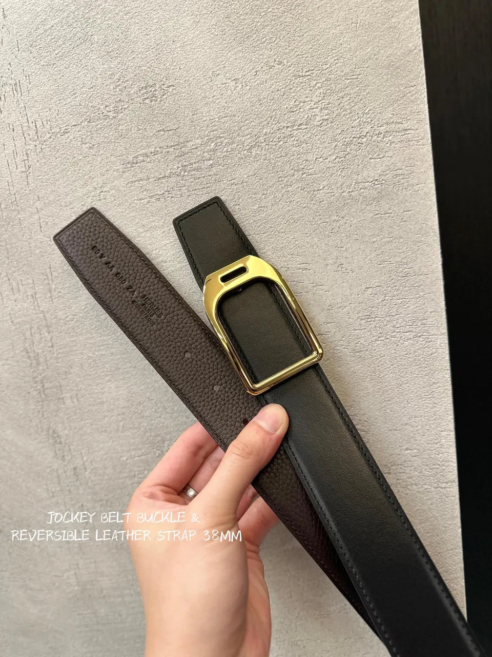 Hermes Brown Reversible Leather Belt - Hình 4