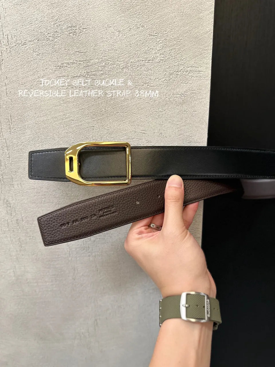 Hermes Brown Reversible Leather Belt - Hình 3