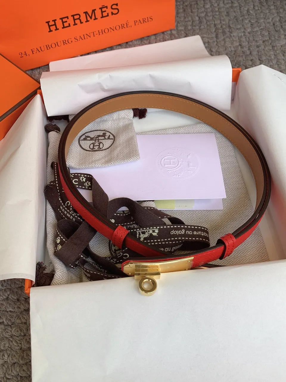 Hermes Red Epsom Bracelet Gold - Hình 4
