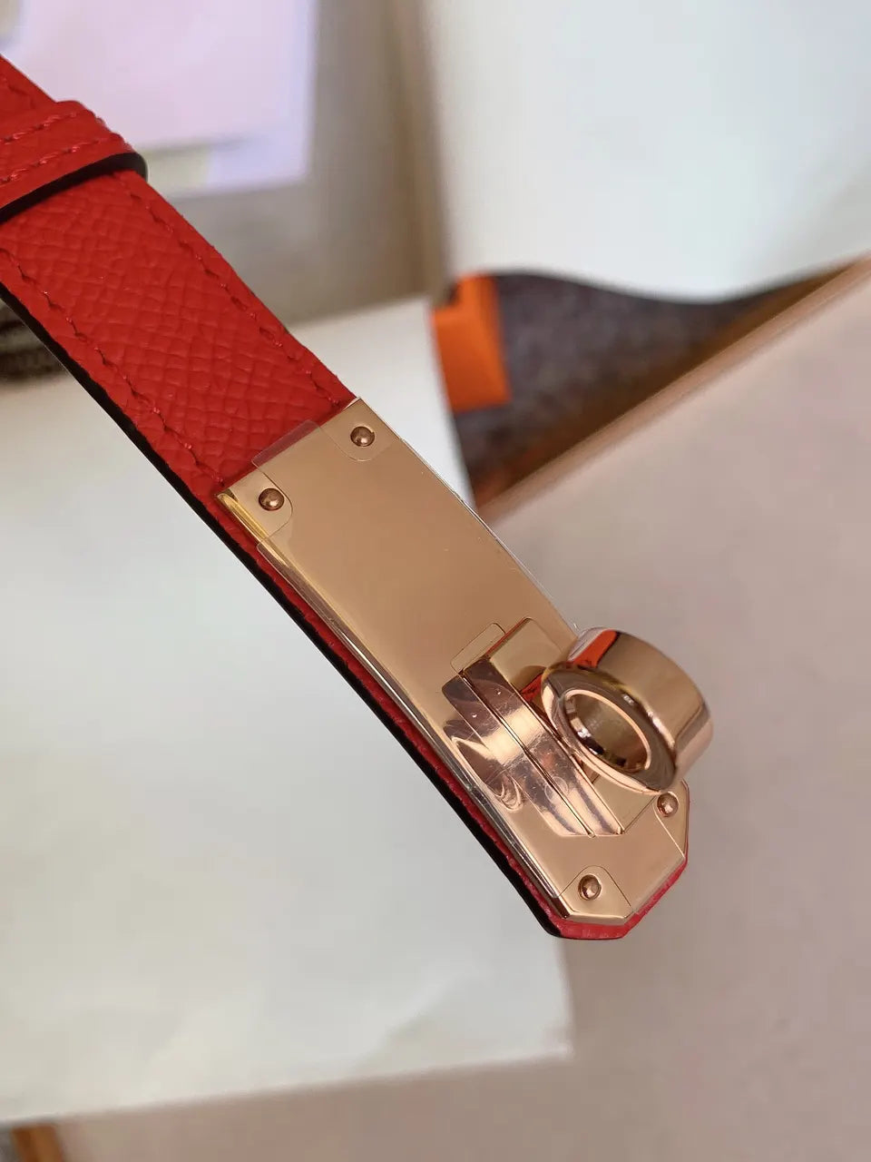 Hermes Red Epsom Bracelet Gold - Hình 9