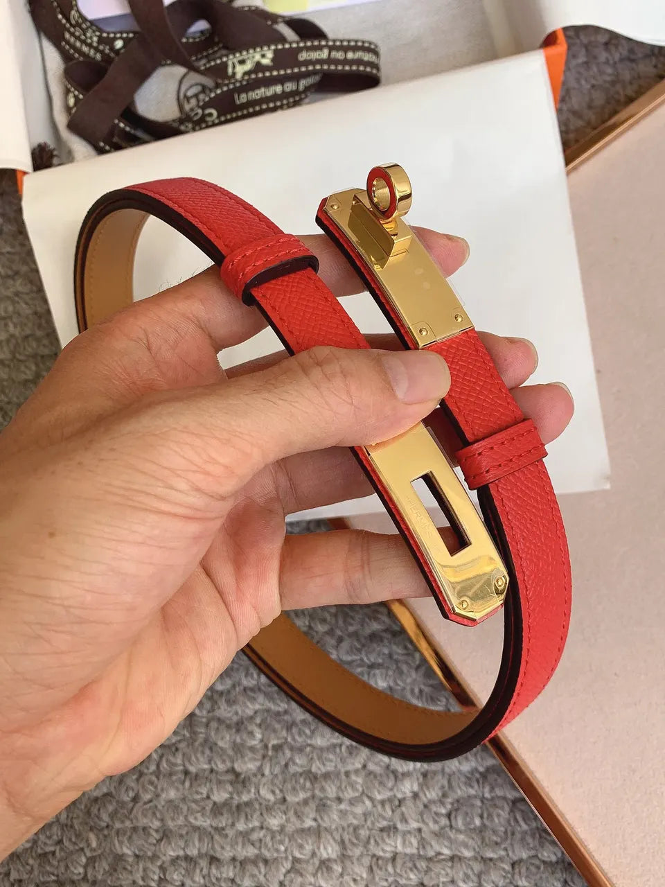 Hermes Red Epsom Bracelet Gold - Hình 5