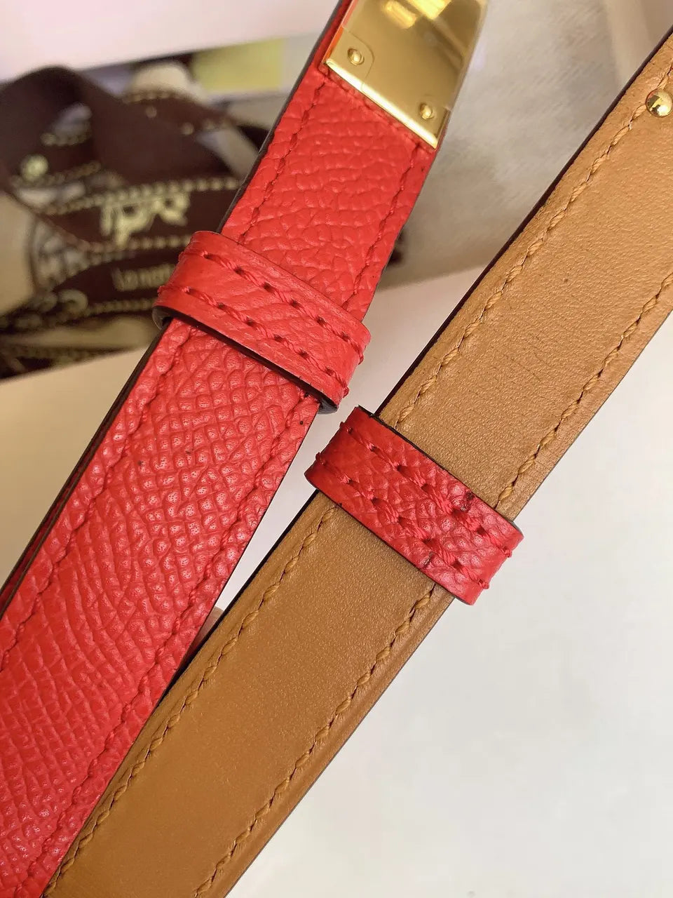 Hermes Red Epsom Bracelet Gold - Hình 7