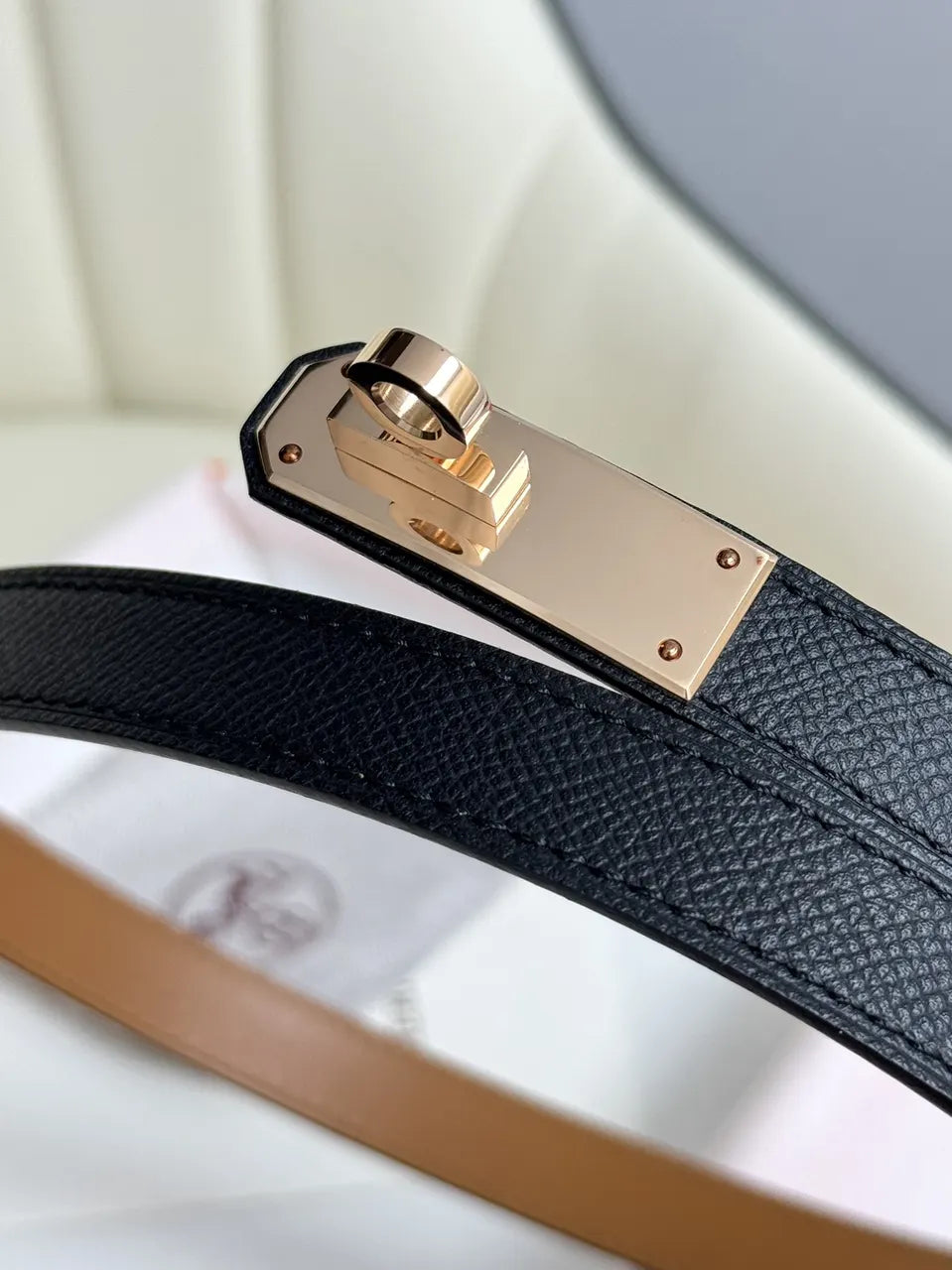 Hermes Noir Kelly Leather Belt - Hình 6