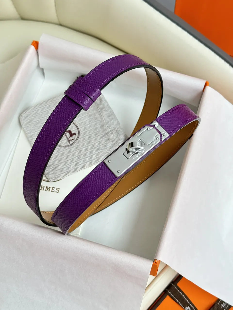 Hermes Ultra Violet Leather Belt - Hình 3