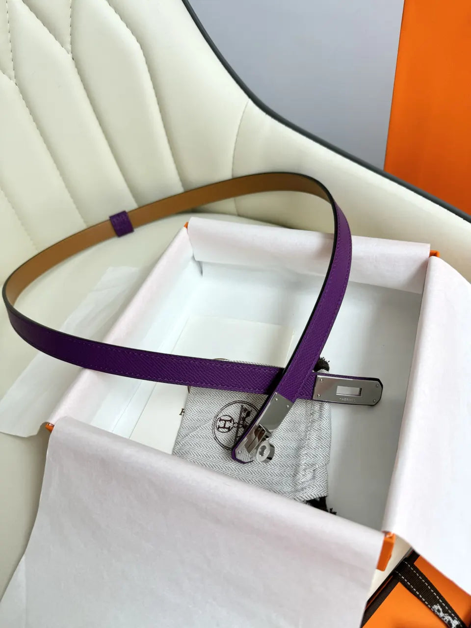 Hermes Ultra Violet Leather Belt - Hình 4
