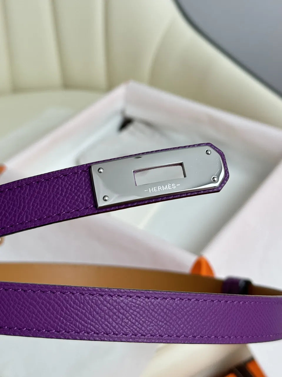 Hermes Ultra Violet Leather Belt - Hình 7