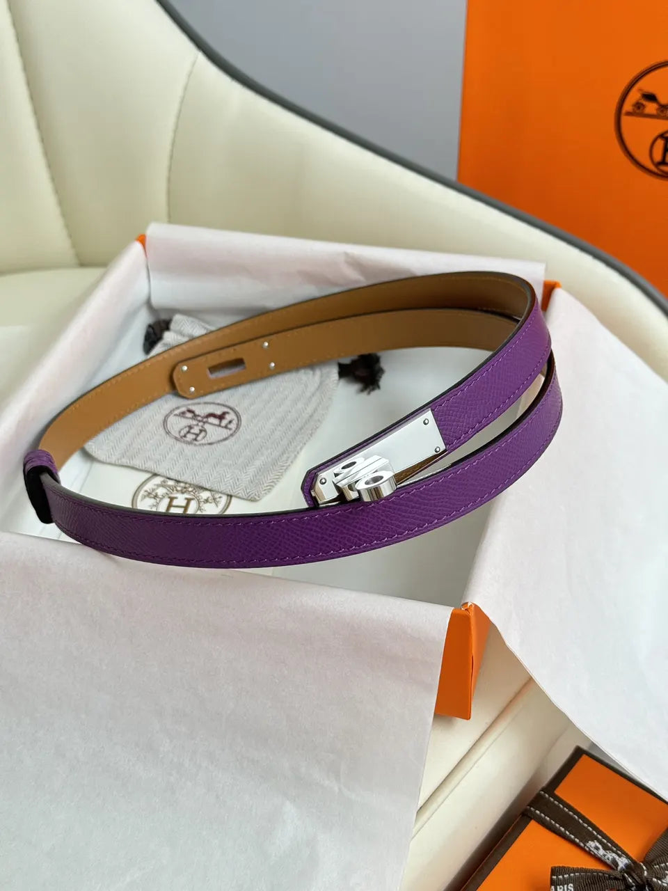 Hermes Ultra Violet Leather Belt - Hình 2