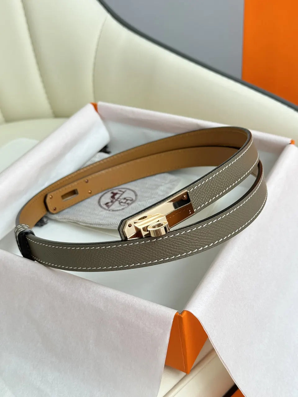 Hermes Khaki Leather Kelly Belt