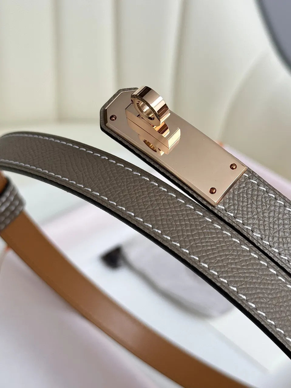 Hermes Khaki Leather Kelly Belt - Hình 6