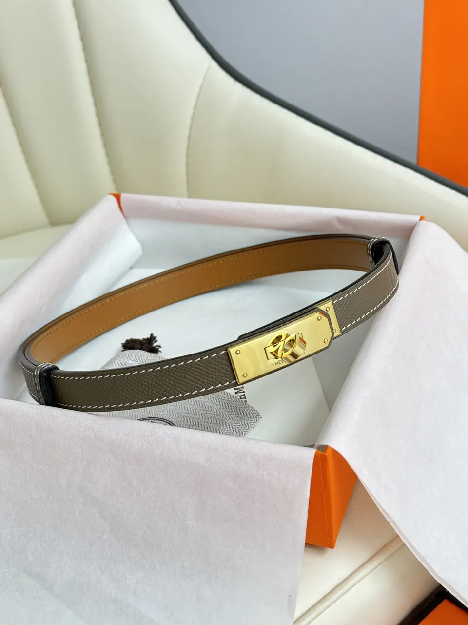 Hermes Taupe Epsom Belt - Hình 2